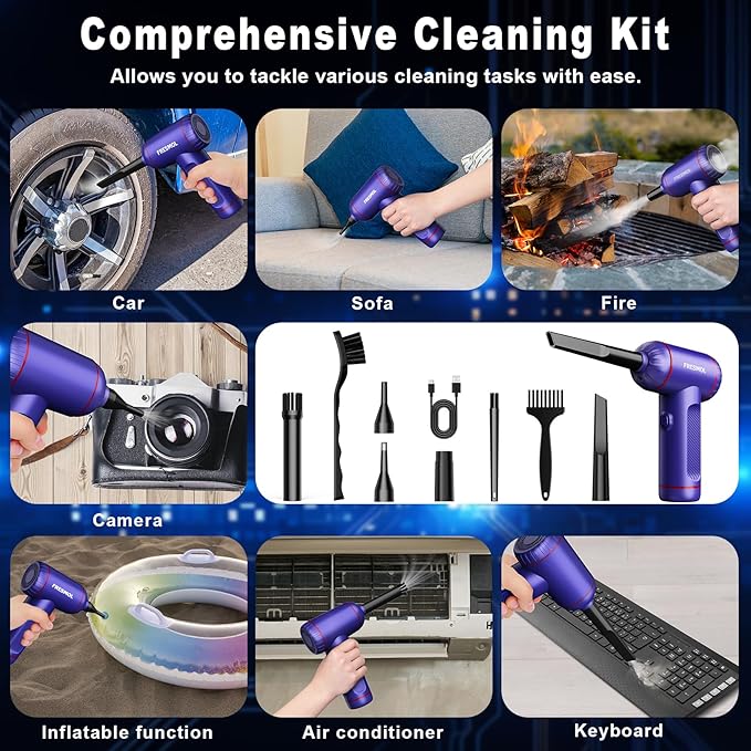 Compressed Air Duster,3 Gear Adjustable 100000RPM Electric Air Duster, Rechargeable Cordless Air Blower with LED Light for Computer Keyboard Electric Devices Cleaning. Replaces Compressed Air Cans