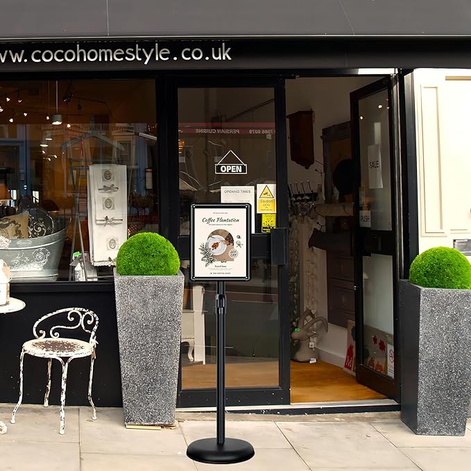 Poster Stand Holder Adjustable Pedestal Floor Standing Sign Holder Vertical and Horizontal View Sign Display, Aluminum Snap Open Frame with Safety Corner (2P-Black-8.5x11)