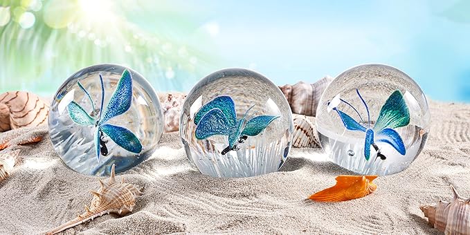 EUSTUMA Hand Blown Glass Butterfly Paperweight for Office Desk,Home Decor Collectible