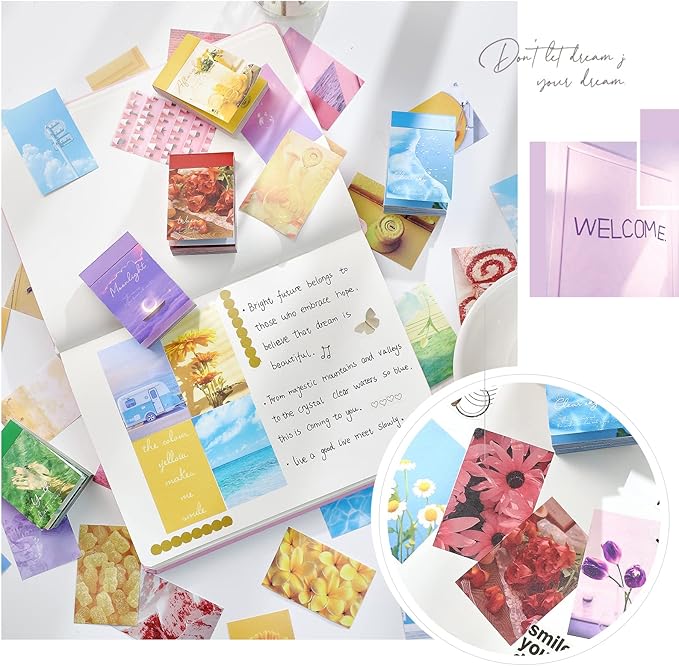 6 Sets 300 Pcs Washi Stickers Set Cute Aesthetic Sticker Book for Journaling, DIY Decorative Paper Sticker Decals for Bullet Journal Art Scrapbooking Diary Card Craft Gift Album Notebook Stationery