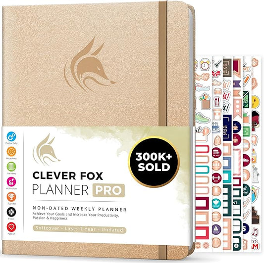 Clever Fox Planner PRO – Weekly & Monthly Life Planner to Increase Productivity, Time Management and Hit Your Goals, 8.5x11″ (Pearl)