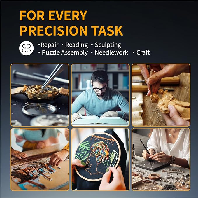 12X Magnifying Glass with Light and Stand,2-in-1 LED Desk Lamp & Clamp,5 Color Modes Brightness Stepless Dimmable,Magnifier with Light Hands Free,Reading,Hobby Close Work