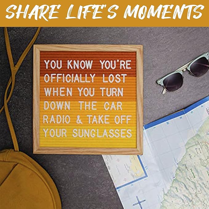 Felt Like Sharing Square Letter Board (Sunburst Felt - 10”x10”) – Changeable Message Board with 3 Sets of Felt Board Letters – Statement Wall Sign for Quotes, Home or Holiday Decor In Oak Frame