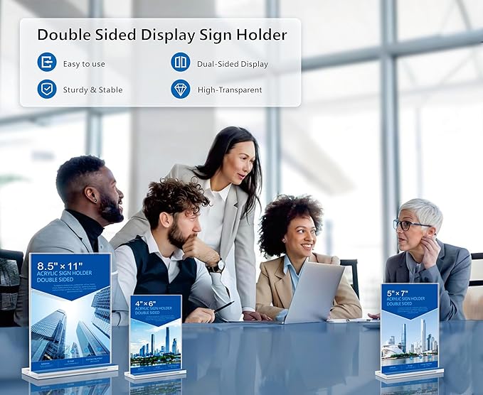Acrylic Sign Holder 4x6 - 16 Pack Clear Display Stand Vertical Picture Holders for Tables, Double Sided T Shape Flyer Holder Plastic Picture Frame Sign Holder for Store,Restaurants,Hotels,Office