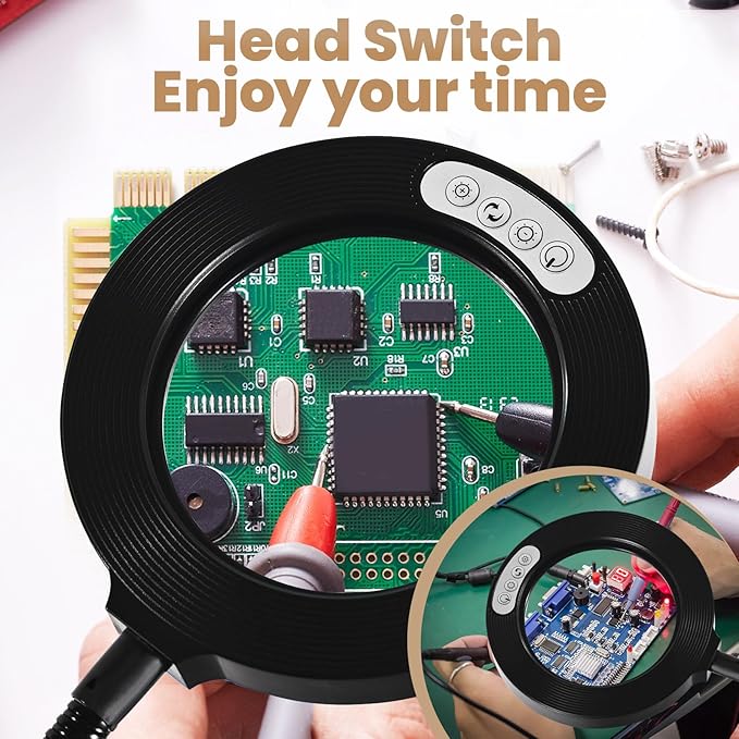 10X Magnifying Glass with Light and Timer, 2 in 1 Magnifying Desk Lamp, 3 Color Modes 10 Dimmable Brightness, Flexible Gooseneck Magnifier with Light for Craft Hobby Painting Sewing Close Work