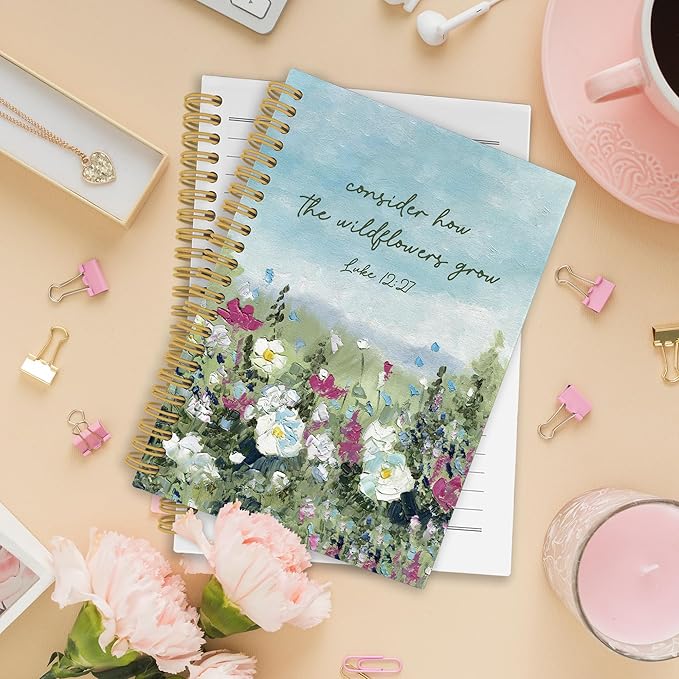 Wildflower Christian Spiral Notebook, Bible Journaling Notebooks for Women, Religious Scripture Hardcover Journals for Office School 160 Pages 5.5 x 8.3 Inch, Spring Flower Gifts for Women