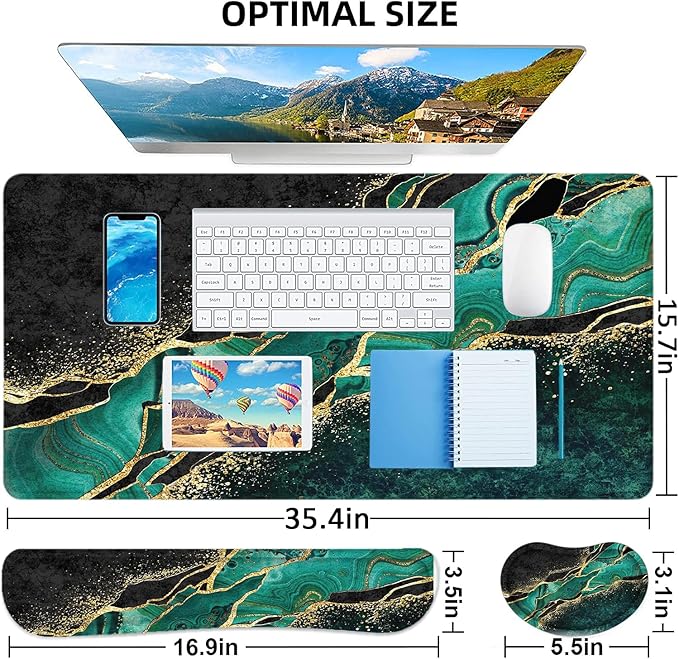 LATEEFAH Desk Mat, Mouse Pad with Wrist Rest, 4-in-1 Large Mouse Pads for Desk, Ergonomic Mouse Pad and Keyboard Wrist Rest Gaming Keyboard Mat for Office, Home