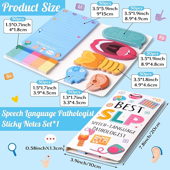 Xqumoi Speech Language Pathologist Sticky Notes Set - SLP Appreciation Self-Stick Note Pads Speech Therapy Writing Memo Pad Page Marker Bookmarker School Office Supplies Thanksgiving Christmas Gift
