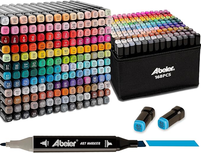 168 Colors Alcohol Markers Set, Dual Tips Blender Art Markers for Drawing, Permanent Sketch Markers for Kids adult coloring, Alcohol Based Markers, Adults Coloring and Artist Illustration.
