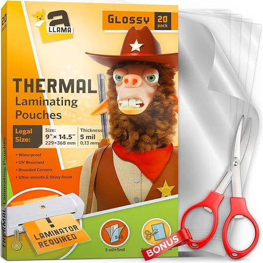 Thermal Laminating Pouches 9” x 14.5”, 5 Mil Thick, 20 Pack, Suited for Legal Size Laminating Sheets 8.5 x 14