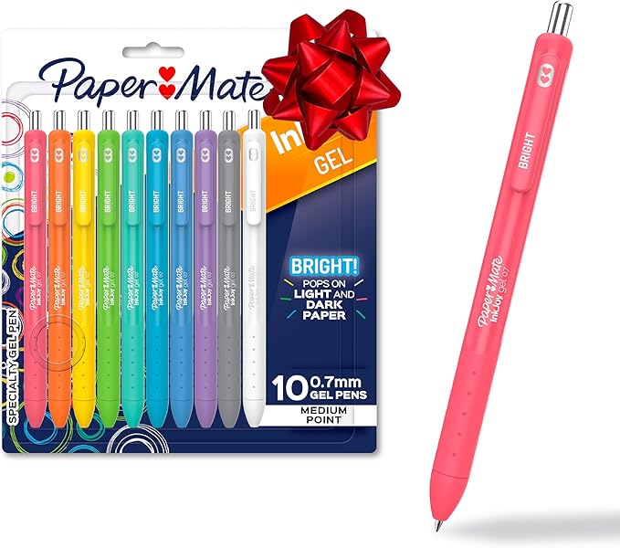 Paper Mate InkJoy Bright Pens, Gel Pens, Medium Point (0.7mm), Retractable, Assorted Brighter Colors, 10 Count