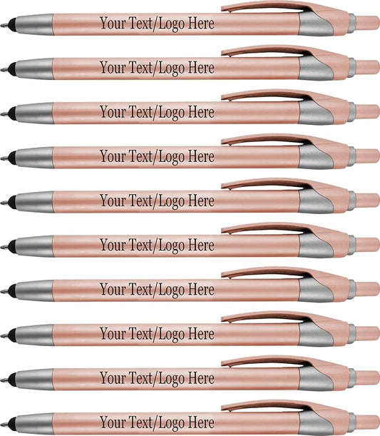 Personalized With your Custom Logo or Text Pens-Pack of 450- for Marketing, Parties, and Events, 2 in 1 Capacitive Stylus & Ballpoint Pen Compatible With Touchscreen Devices, Blue Ink,Rose Pens