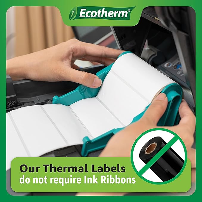 3" x 1" Thermal Labels | 4 Rolls | 5240 Labels | fits Zebra, Munbyn, Rollo, Godex, Arkscan, iDPRT, Offnova Thermal Label Printers and More | Blank White Adhesive Stickers by Ecotherm