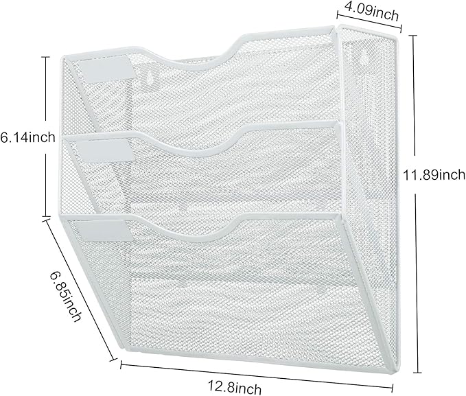 PAG Hanging Wall File Holder Mail Organizer Wall Mount Document Letter Rack, 3-Tier, White