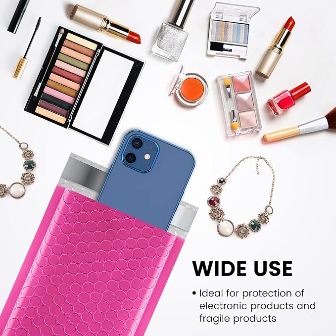 Fuxury Bubble Mailers 4x8" 800 Pack Pink Bubble Mailers Usable Size 4x7” Small Padded Envelopes Waterproof Mailing Envelopes Bubble Padded