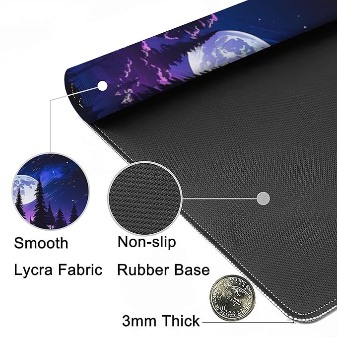 Gaming Mouse Mat Moon and Forest Large Mouse Pad Extended Mouse Pad Desk Mat Non-Slip Rubber Base Mice Pad Desk Pad for Office Game Home 35.4x15.75 in