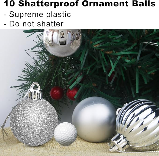 Silver 3.2" Large Christmas Balls - Christmas Tree Decoration Ornaments Shatterproof Hanging Balls for Birthday Halloween Holiday Wedding Decorations Set of 10pcs