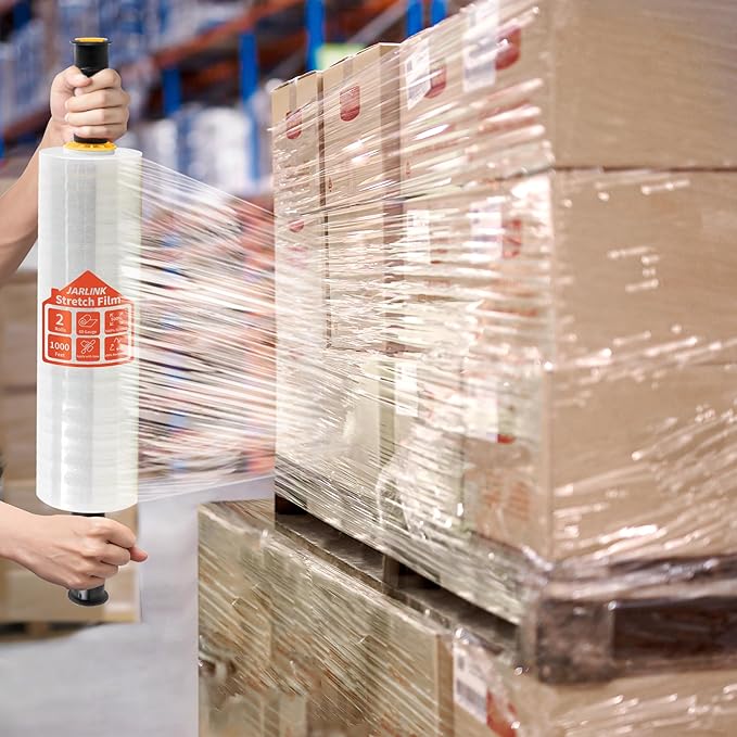 JARLINK Stretch Film, 15 Inch x 1000 Feet Shrink Wrap for Pallet Wrap, Industrial Strength Stretch Wrap with Handles, Moving Wrapping Plastic Roll, 60 Gauge, 2 Pack, Clear