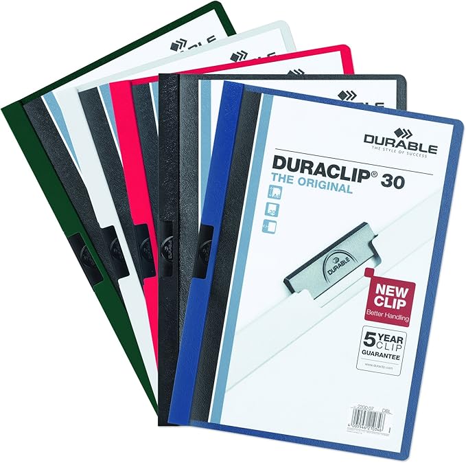 Durable Report Cover with DURACLIP Letter-Size 8.5" x 11" Inches - Holds Up to 30 Pages - Clear Cover and Navy Blue Border - Box of 25