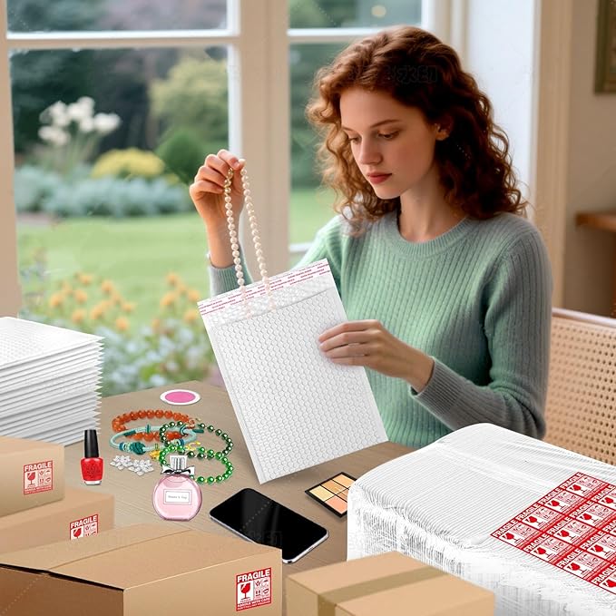 Large Bubble Mailers 12x18'' 100 Pack and 24PCS Fragile Stickers White Thick Waterproof Padded Poly Envelopes Bubble Wrap Mailers Self Seal Shipping Bag for Small Business Shipping Envelope Mailers #5