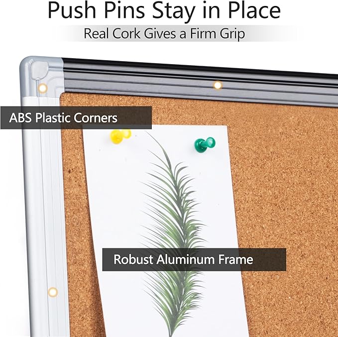 Board2by 2 Pack Cork Bulletin Board 24" x 36", Black/Silver Aluminium Framed Corkboard, Office Board for Wall Decor, Large Wall Mounted Notice Pin Board with 18 Push Pins for School, Home & Office