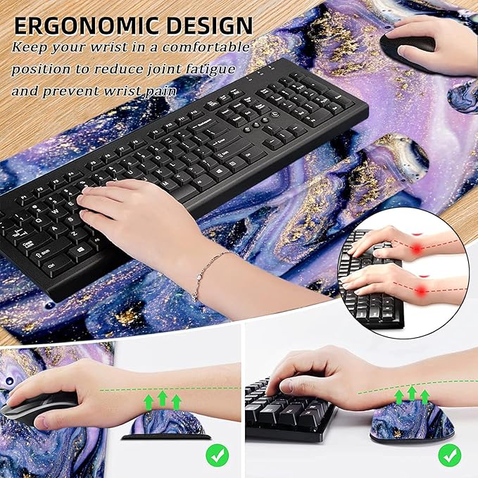 LATEEFAH Desk Mat, Mouse Pad with Wrist Rest, 4-in-1 Large Mouse Pads for Desk, Ergonomic Mouse Pad and Keyboard Wrist Rest Gaming Keyboard Mat for Office, Home