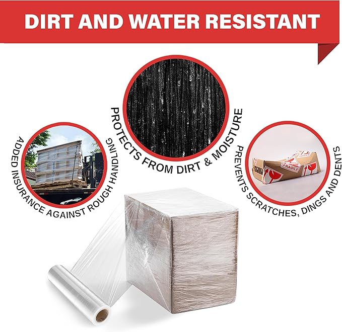 Stretch Wrap 4 Pack 17.5" x 1100 SqFt – Heavy Duty 80 Gauge (20 Micron) Shrink Wrap Rolls for Moving, Furniture, and Packing, Industrial Plastic Stretch Film, Pallet Wrap & Shrink Film Roll