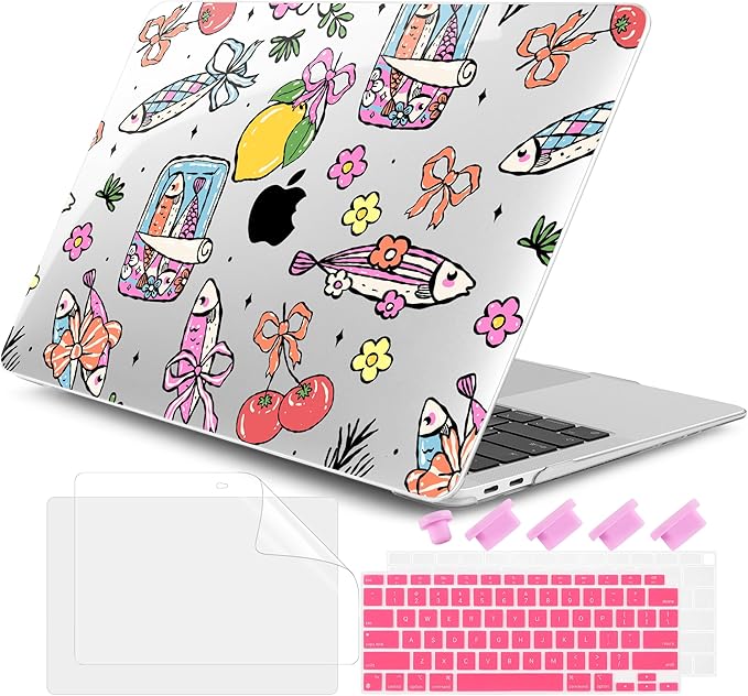 DONGKE for MacBook Air 13 Inch Case 2021-2018, Compatible with A2337 M1 A2179 A1932 Support Retina Display & Touch ID, Hard Shell Plastic Cover with Keyboard Skin - Sardine