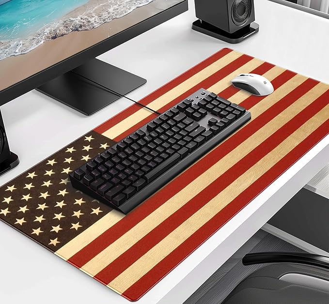 American Flag Extended Mouse Pad, Large Gaming Mouse Pad XXL Laptop Mouse Keyboard Pad 35.4 x 15.7-Inch Office Desk Decoration
