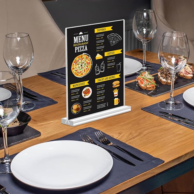 Acrylic Sign Holder,8.5x11 Inches Acrylic Display Stands,Table Top Sign Paper Holder, Menu Flyer Holder, Vertical Double-Sided Display Sign Holder, Clear Display Table Signs Stand Suitable for Restaurants Office Store Show Fair