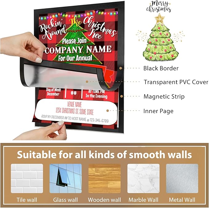 8.5"x11" Magnetic Sign Holder, Double Sided Window Self-Adhesive Frame, Transparent PVC and Strong Magnetic Display Frame for Home/Office/Poster/Certificate/Child Artwork Display (Black,6Pack)