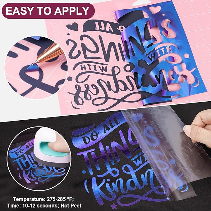 VINYL FROG Chameleon Heat Transfer Vinyl Roll HTV Vinyl - 12" x12ft Purple to Blue Gradient Iron on Vinyl for T-Shirts, Heat Press Vinyl for DIY Craft Designs (Purple to Blue)