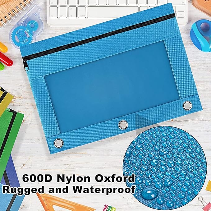 Pencil Pouch 3 Ring, Zipper Pencil Pouches Case Binder Cosmetic Bag Black 2 Pack