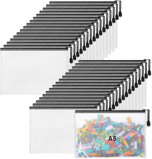 Jetec 32 Pcs Mesh Zipper Bags Toy Storage Bikini Organizer Bag Bolsas Para Guardar Trajes De Baño Waterproof Zipper Reusable Pouch Puzzle Multipurpose for Storage Office(Black,9 x 7 Inch)