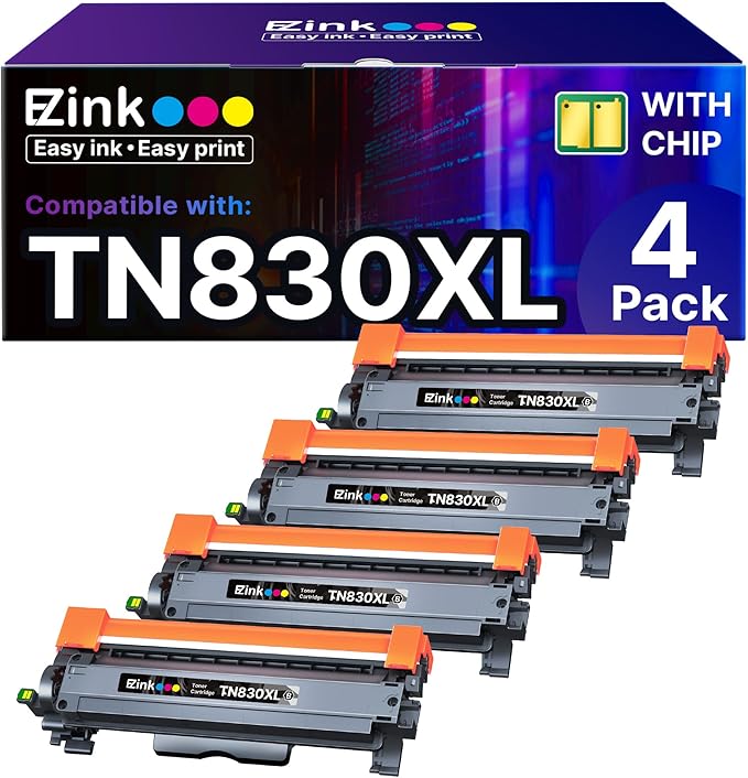 E-Z Ink Compatible Toner Cartridge Replacement for Brother TN830XL TN 830 TN830 Toner Cartridges for HL-L2460DW DCP-L2640DW HL-L2480DW HL-L2400D HL-L2405W MFC-L2820DW Printer (4 Black)