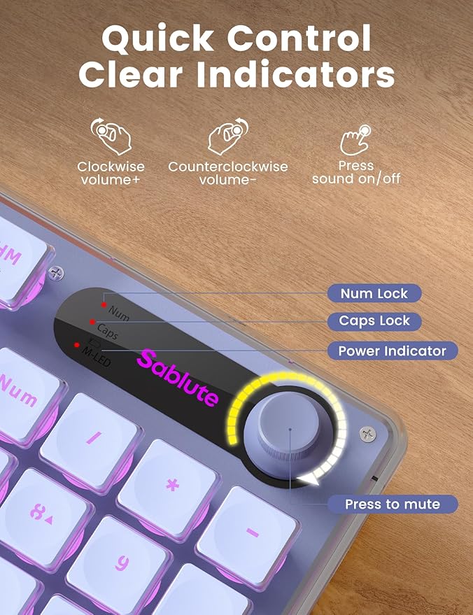 Wireless Keyboard and Mouse Combo - 9 Backlit Effects, Wrist Rest, Double-Shot Keycaps, Metal Panel, Long-Lasting Rechargeable, 2.4G Keyboard Mouse Set for Windows Mac PC Laptop – Sablute (Purple)