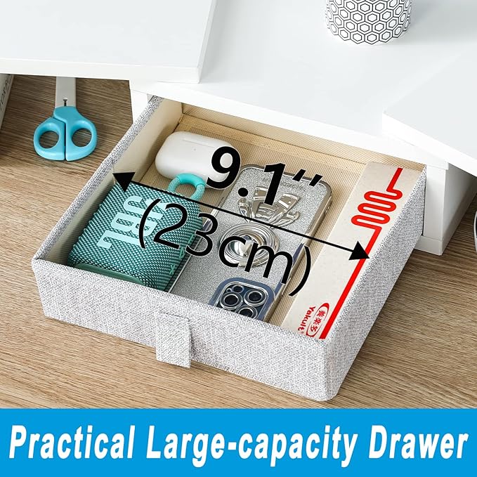 TEAMIX White Dual Monitor Stand Riser with Drawer - Length and Angle Adjustable Double Corner Desk Shelf Organizer 37 inch Long for 2 Laptop/PC/Screen/TV