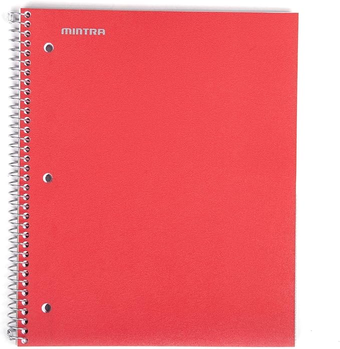 Mintra Office Durable Spiral Notebooks, 1 Subject, (Red, Wide Ruled 12pk), 100 Sheets, Poly Pocket, Moisture Resistant Cover, School, Office, Business, Professional