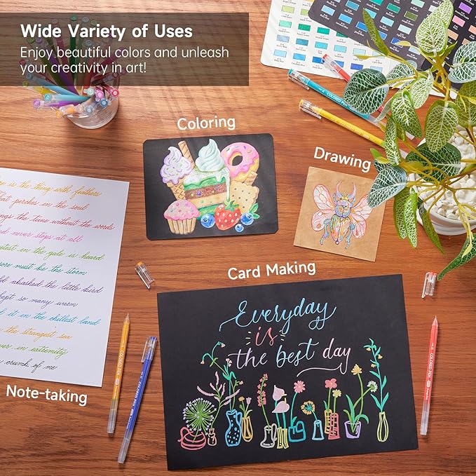 Shuttle Art Colored Pens, 72 Vibrant Colors Cute Journal Pens 0.6mm Fine Point Colored Gel Pens for Black Paper in Portable Bag for Coloring Writing Drawing Journaling Note Taking School Office Home