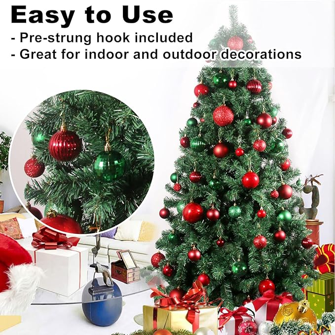 Red & Green 2.5" Christmas Balls Christmas Tree Decoration Ornaments Shatterproof Hanging Balls for Birthday Halloween Holiday Wedding Decorations Set of 18pcs