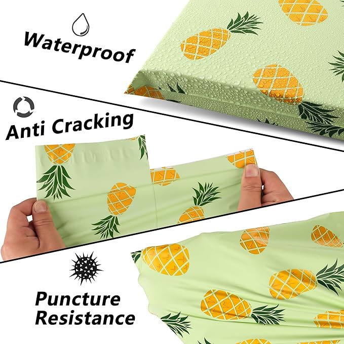 Poly Mailers 10x13 Inch 100 Pcs - Pineapple printed Shipping Bags, 2.4mil Thickness, Waterproof and Tear Resistant Mailing Envelopes, Self-Sealing Packaging Bags for Small Business