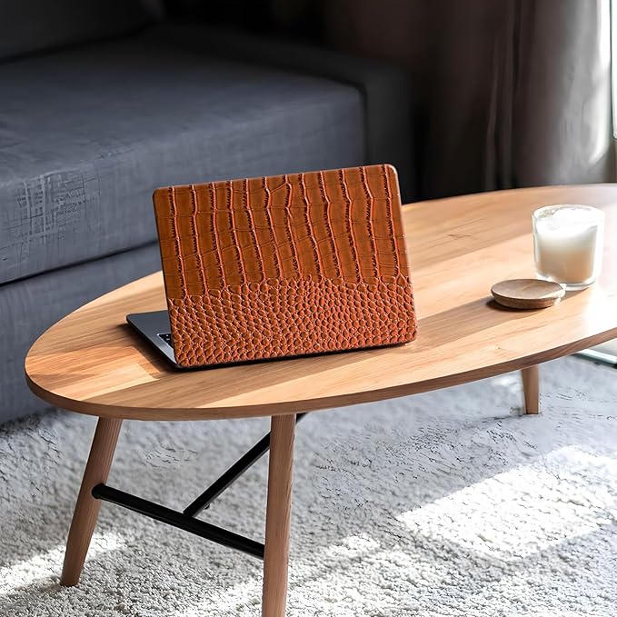 KEROM Crocodile Case for MacBook Pro 14 Inch 2024-2021 M4 M3 M2 M1 Pro/Max Chip A3112 A3185 A3401 A2918 A2992 A2779 A2442, Aligator Skin Snakeskin PU Leather Hard Shell & Keyboard Cover, Brown