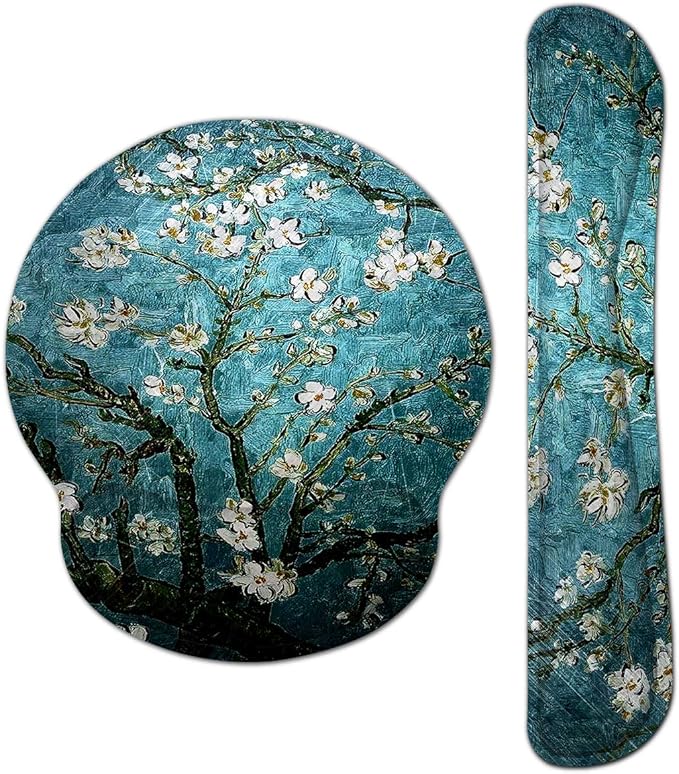 Ergonomic Keyboard Mouse Pad Wrist Rest Support Set for Laptop/Computer/Desktop,Memory Foam Hand Rest Wrist Cushion for Gaming/Office,Lightweight Comfortable & Pain Relief (Apricot Flower)