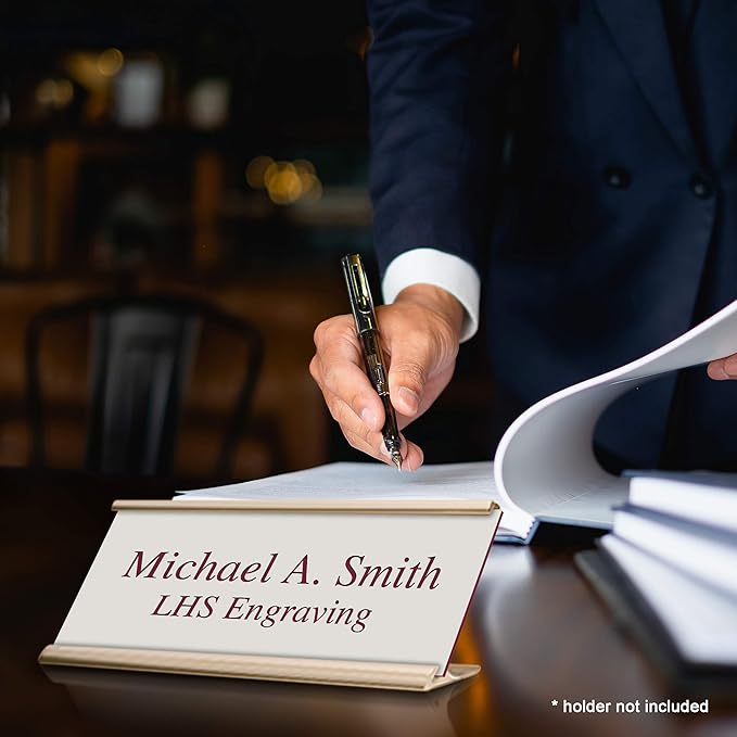 Engraved Name Plates for Door Sign Personalized Gray Plastic Plaque with Maroon Letters - Made in USA 2x8 B21