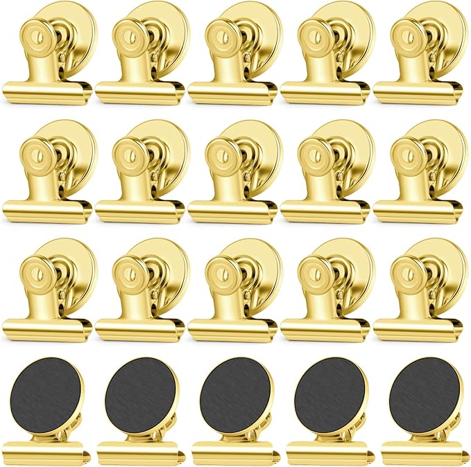 20 Pack Fridge Magnet Refrigerator Magnets, Gold Magnetic Clips Whiteboard Magnets, Magnet Clips Heavy Duty for Photo Displays, Home, Office, Classroom
