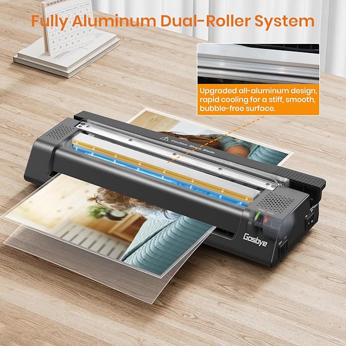 Laminator Machine, 13-Inch Thermal Laminator with Steel Paper Cutter, 13 Laminating Pouches, Corner Rounder, Jam Release Button for Home, Office, School, Teachers, Personal Use, Black