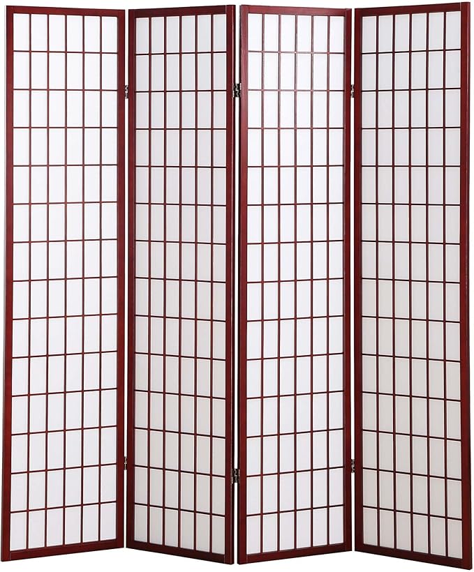NicBex Room Divider 4 Panel Room Dividers with Oriental Style Partition Room Dividers and Folding Privacy Screens Wall Divider for Home, Office, Room Separation,72" W x 2" D x 72" H, Cherry