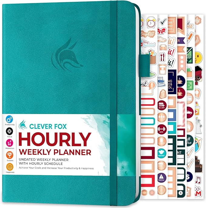 Clever Fox Planner Schedule – Undated Weekly & Monthly Life Planner with Time Slots, Appointment Book & Daily Organizer, A5 (Turquoise)