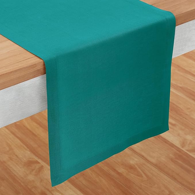 Solino Home Linen Table Runner 48 Inches - 100% Pure Linen Teal Table Runner 14 x 48 Inch Ideal for Dresser and Coffee Tables - Fete