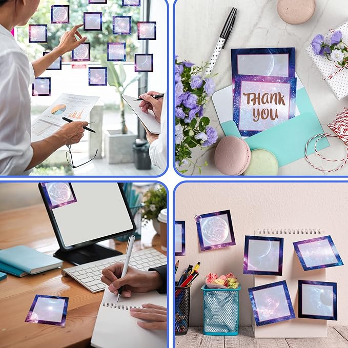9 Pieces Galaxy Sticky Note Adhesive Galaxy Memo Notes Self-Stick Note Pads for Reminders, Study, Work, Office, School and Home, 9 Styles